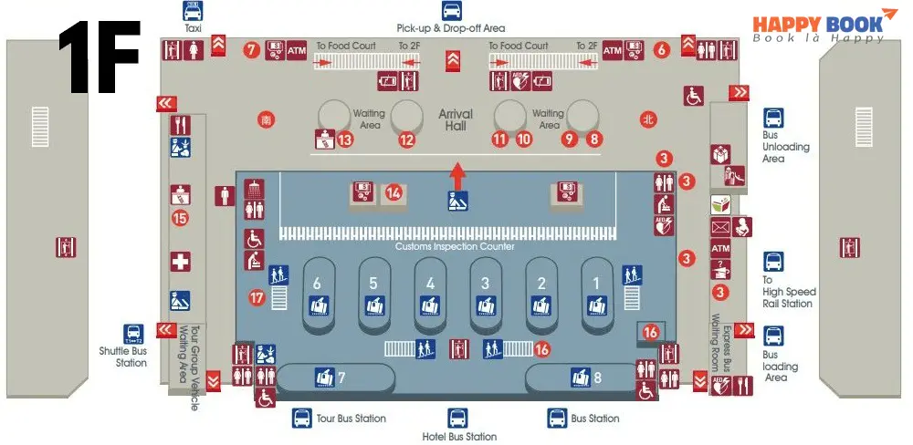 Sơ đồ Tầng 1 Nhà ga T2 sân bay Đài Bắc
