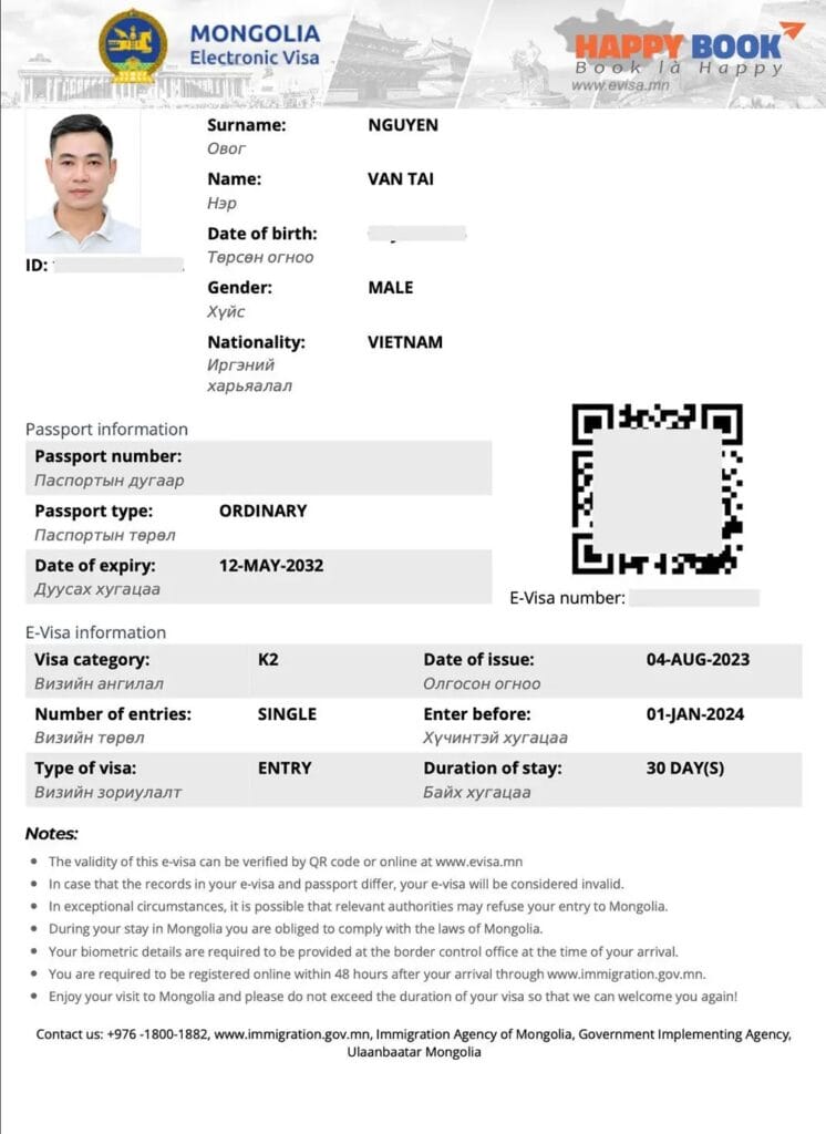 Visa Mông Cổ